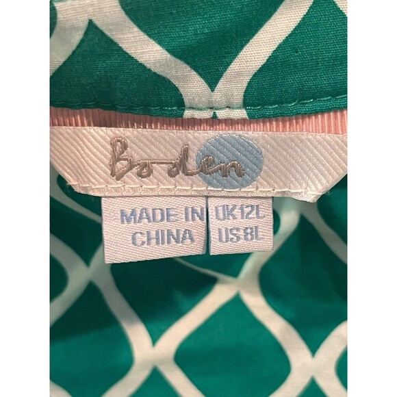 Boden Green White Geometric Lara Wrap Tea Picnic Short Sleeve Dress 8L - Picture 14 of 16